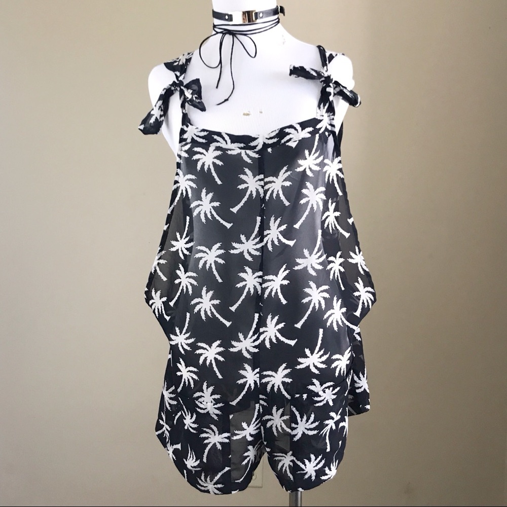 Xhilaration Sheer Palm Tree Jumpsuit Cover Up